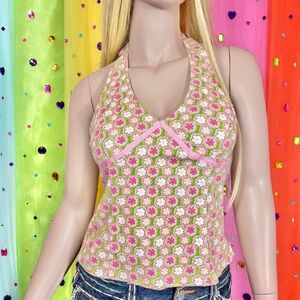 Y2K My Michelle Coquette/Fairy/Cottage Pink & Green Halter Top with Cute Pastel